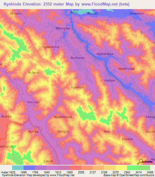 Kyehinde,Uganda Elevation Map