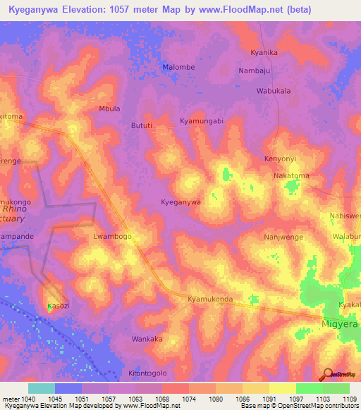 Kyeganywa,Uganda Elevation Map