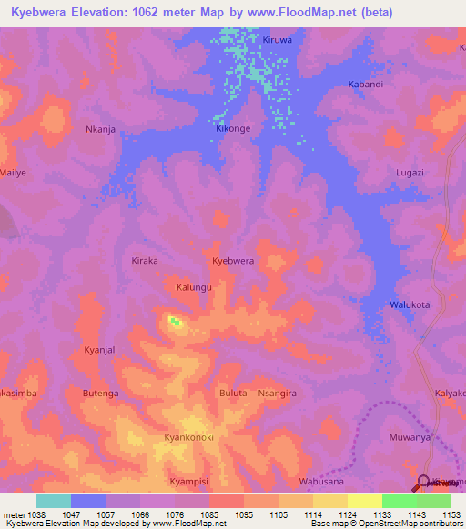 Kyebwera,Uganda Elevation Map