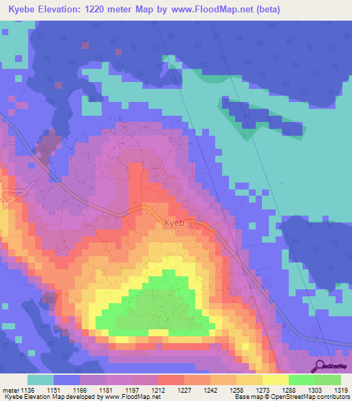 Kyebe,Uganda Elevation Map