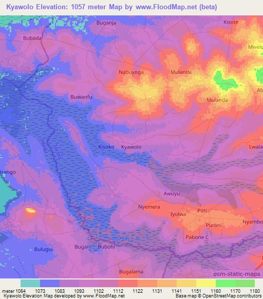 Kyawolo,Uganda Elevation Map