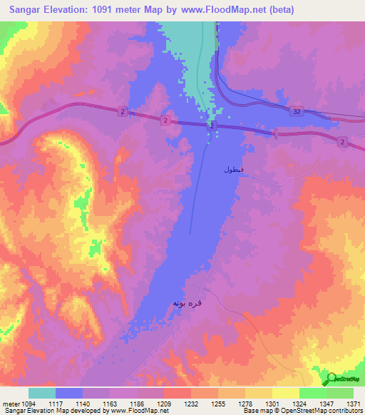 Sangar,Iran Elevation Map