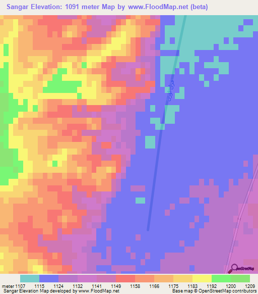 Sangar,Iran Elevation Map