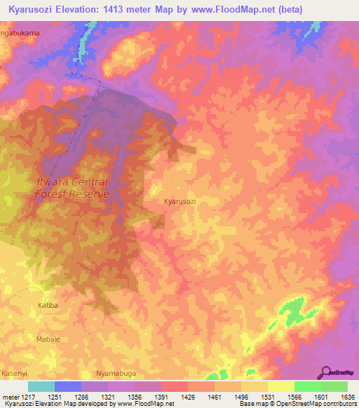Kyarusozi,Uganda Elevation Map