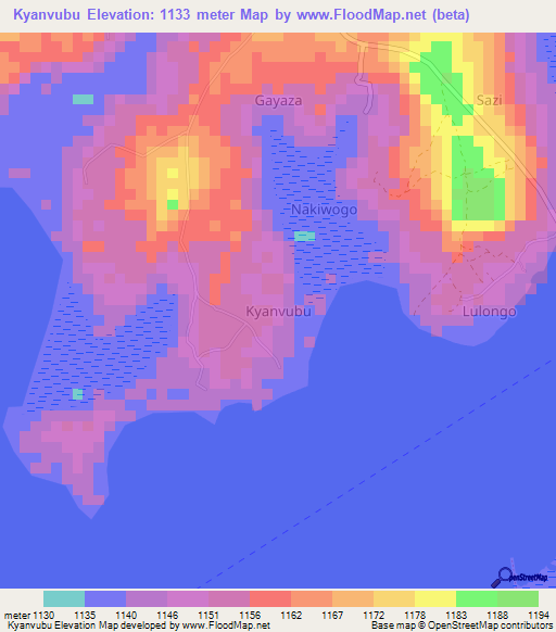 Kyanvubu,Uganda Elevation Map