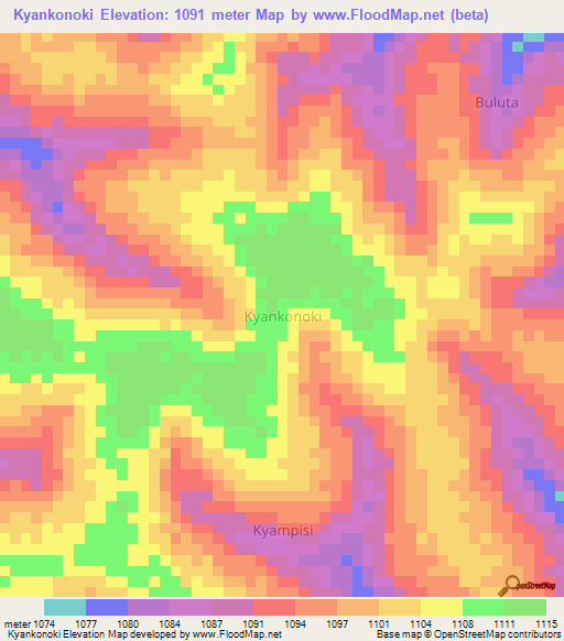Kyankonoki,Uganda Elevation Map