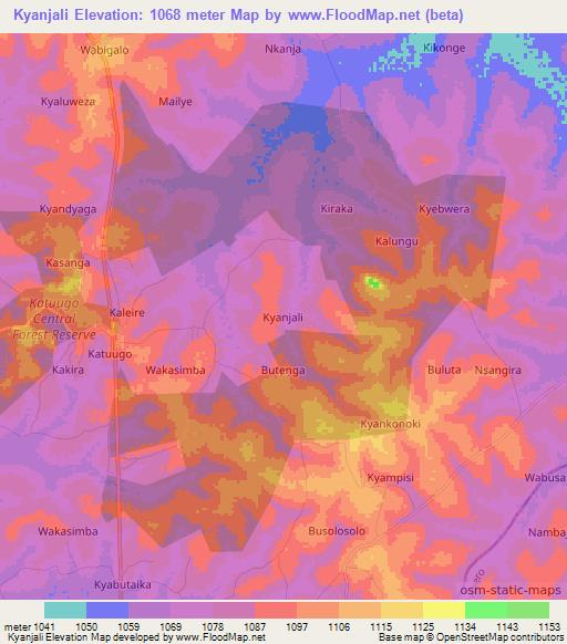 Kyanjali,Uganda Elevation Map