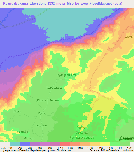Kyangabukama,Uganda Elevation Map