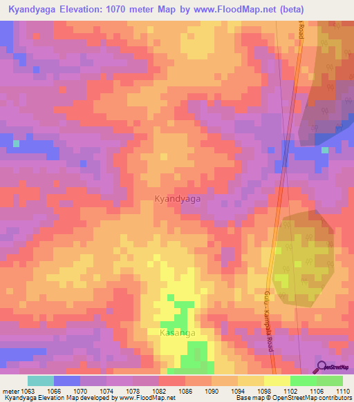 Kyandyaga,Uganda Elevation Map