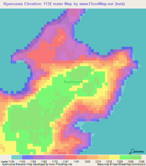 Kyamuswa,Uganda Elevation Map