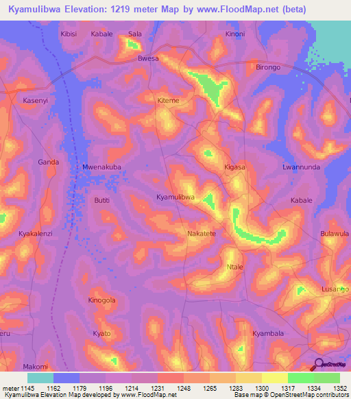 Kyamulibwa,Uganda Elevation Map