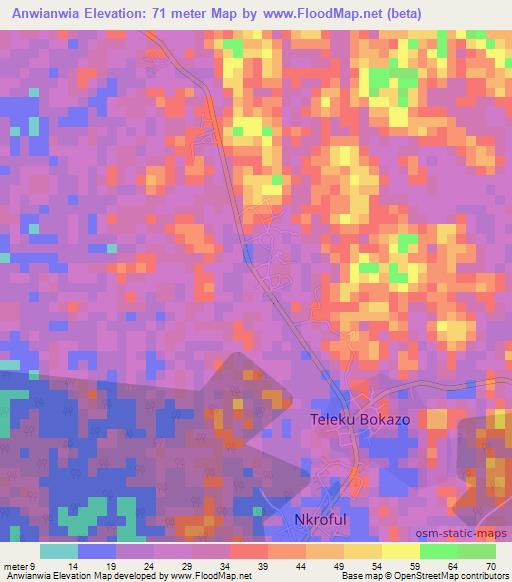 Anwianwia,Ghana Elevation Map