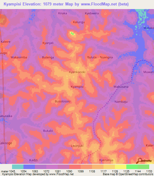 Kyampisi,Uganda Elevation Map