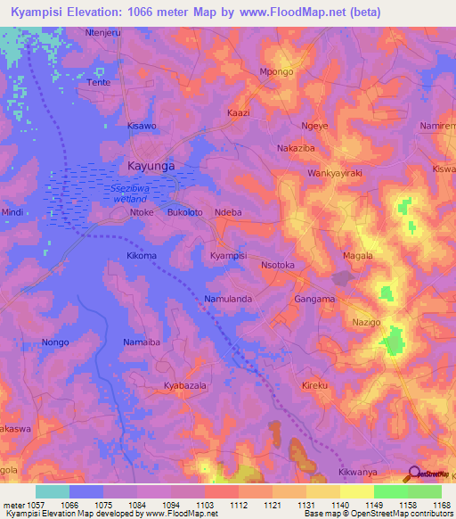 Kyampisi,Uganda Elevation Map