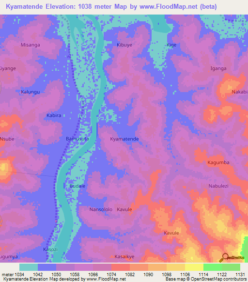 Kyamatende,Uganda Elevation Map