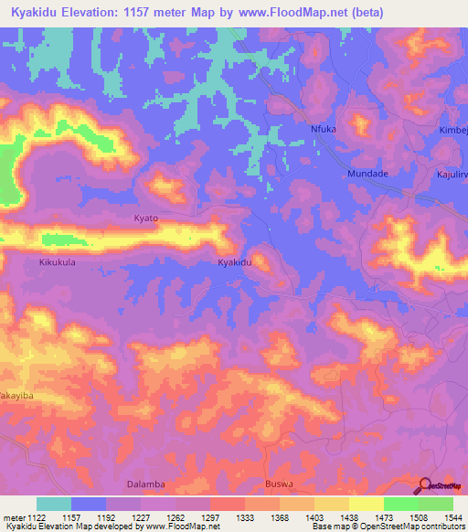 Kyakidu,Uganda Elevation Map