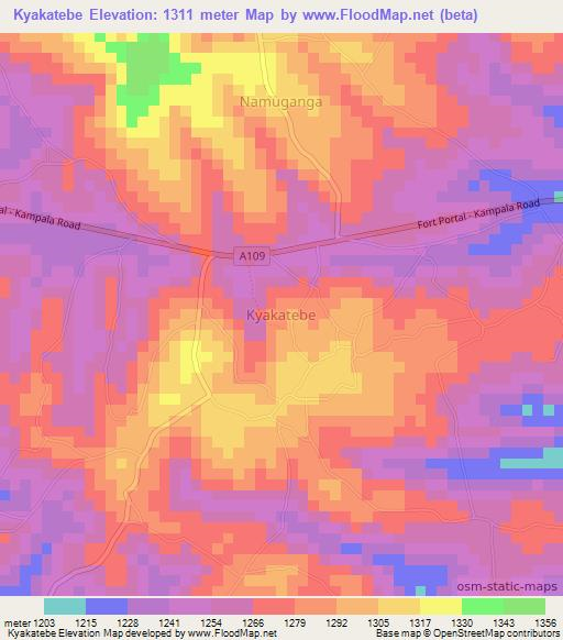Kyakatebe,Uganda Elevation Map