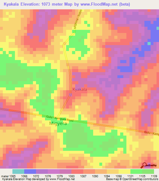 Kyakala,Uganda Elevation Map