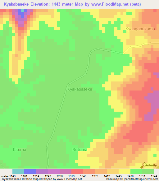 Kyakabaseke,Uganda Elevation Map