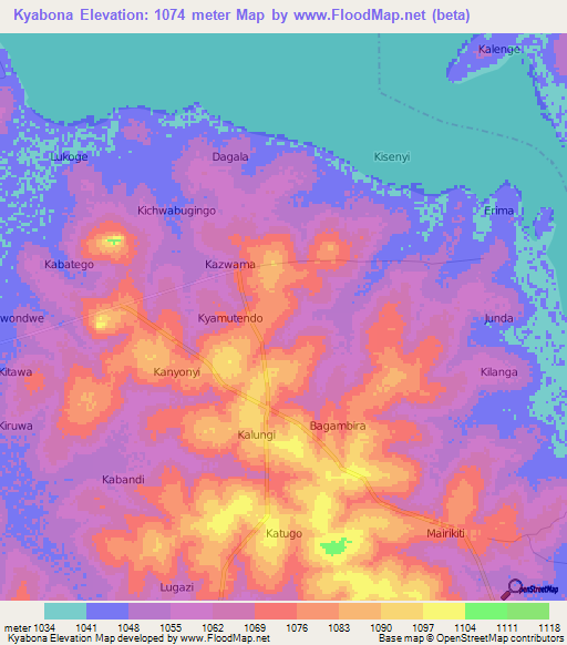 Kyabona,Uganda Elevation Map
