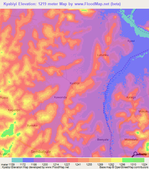 Kyabiyi,Uganda Elevation Map