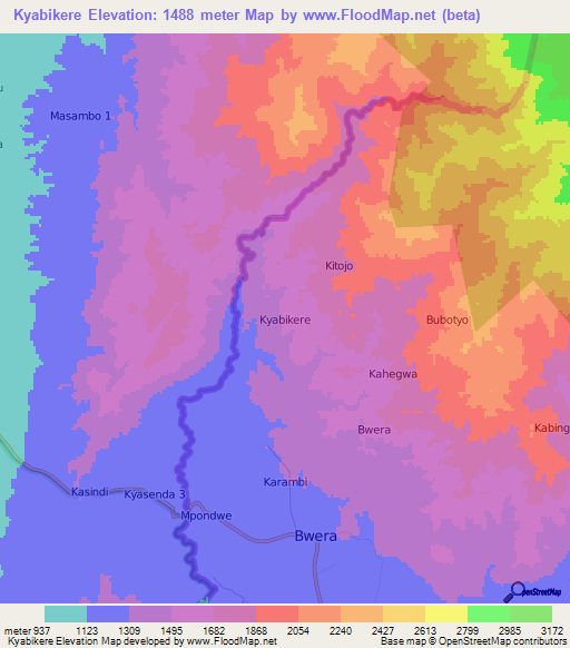 Kyabikere,Uganda Elevation Map