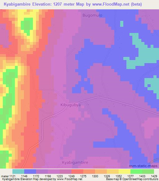 Kyabigambire,Uganda Elevation Map
