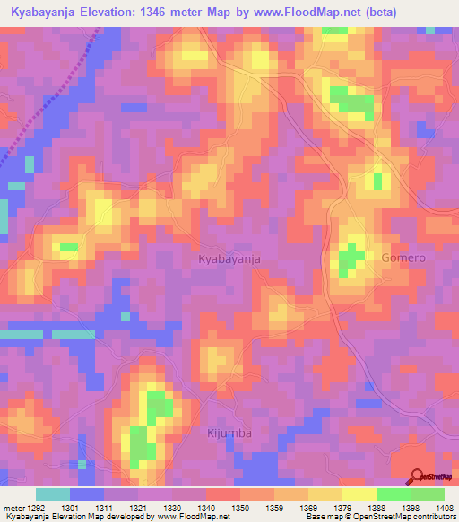 Kyabayanja,Uganda Elevation Map