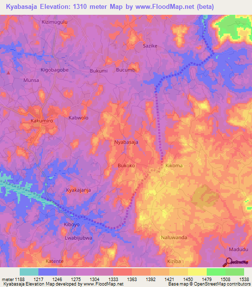 Kyabasaja,Uganda Elevation Map
