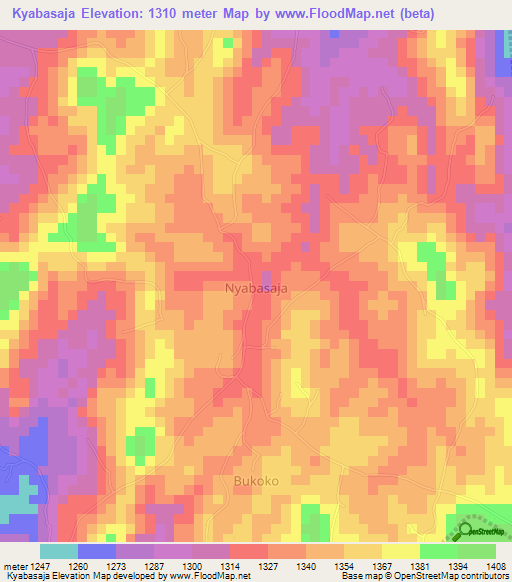 Kyabasaja,Uganda Elevation Map