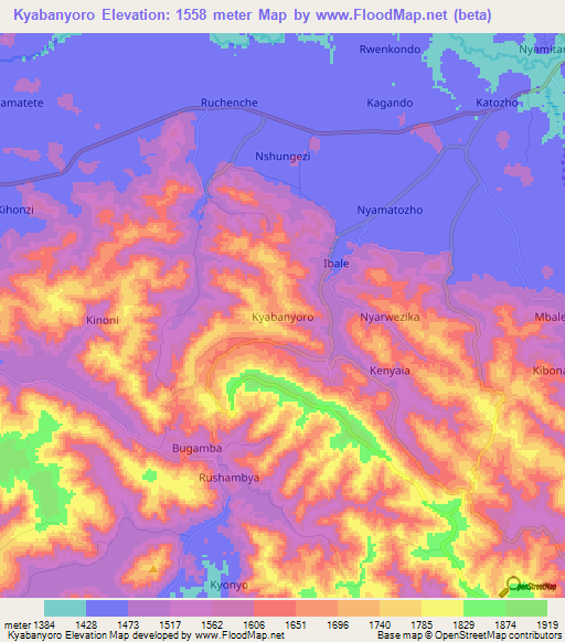 Kyabanyoro,Uganda Elevation Map