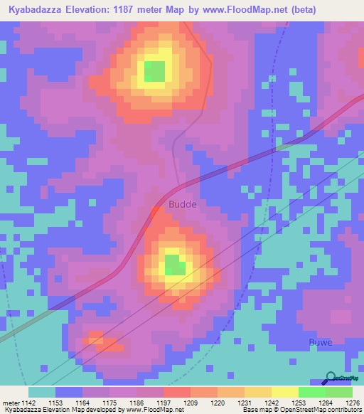 Kyabadazza,Uganda Elevation Map