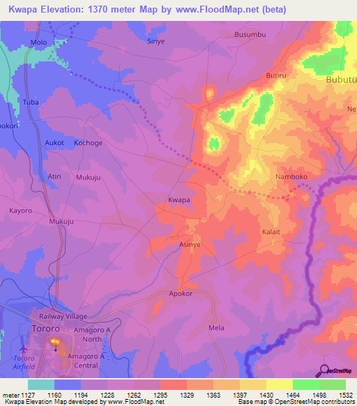 Kwapa,Uganda Elevation Map