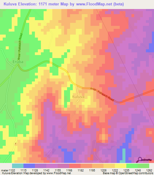 Kuluva,Uganda Elevation Map