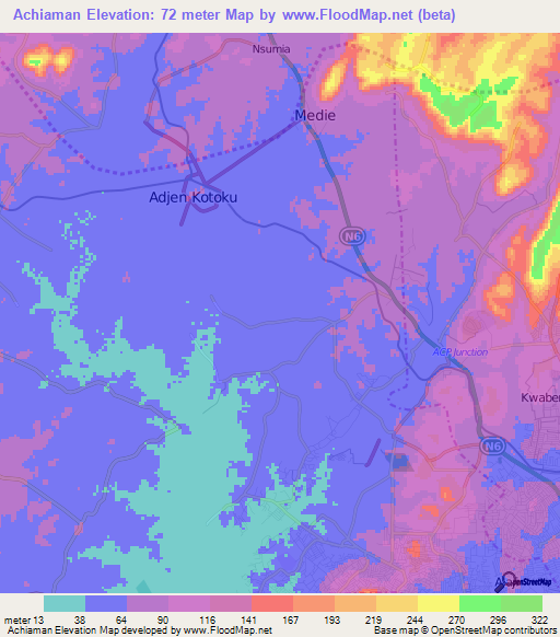 Achiaman,Ghana Elevation Map