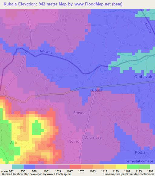 Kubala,Uganda Elevation Map