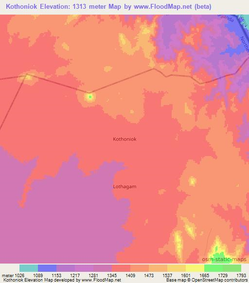 Kothoniok,Uganda Elevation Map
