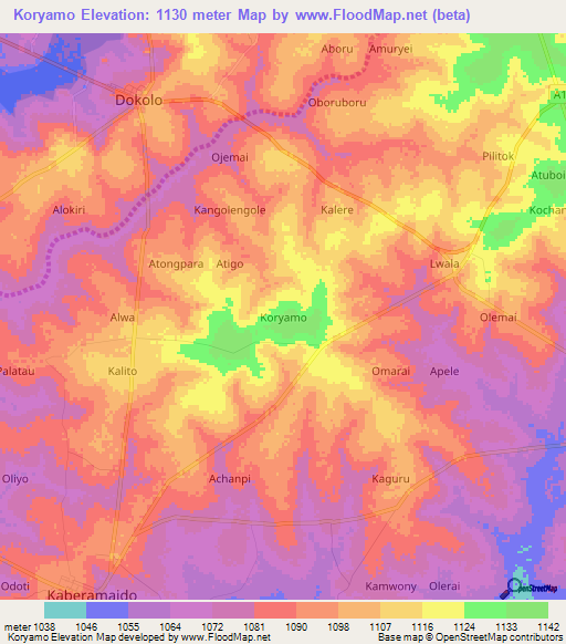 Koryamo,Uganda Elevation Map