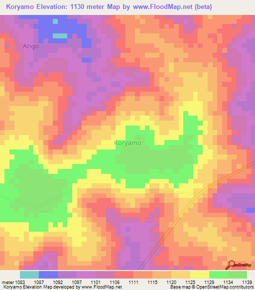 Koryamo,Uganda Elevation Map