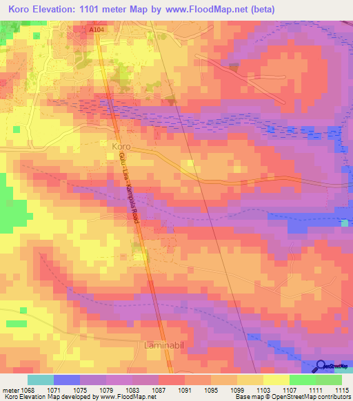 Koro,Uganda Elevation Map