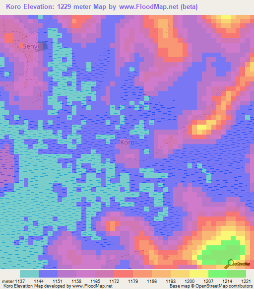 Koro,Uganda Elevation Map