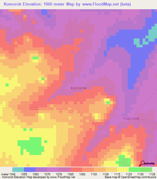 Komorok,Uganda Elevation Map