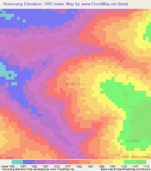 Komorang,Uganda Elevation Map