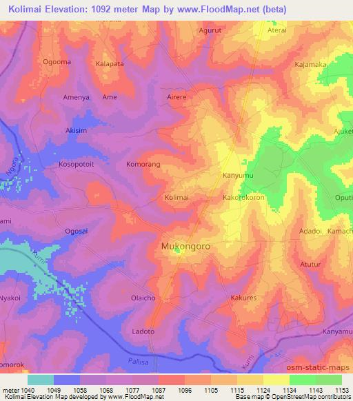 Kolimai,Uganda Elevation Map