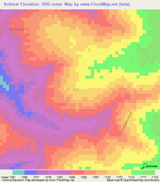 Kolimai,Uganda Elevation Map