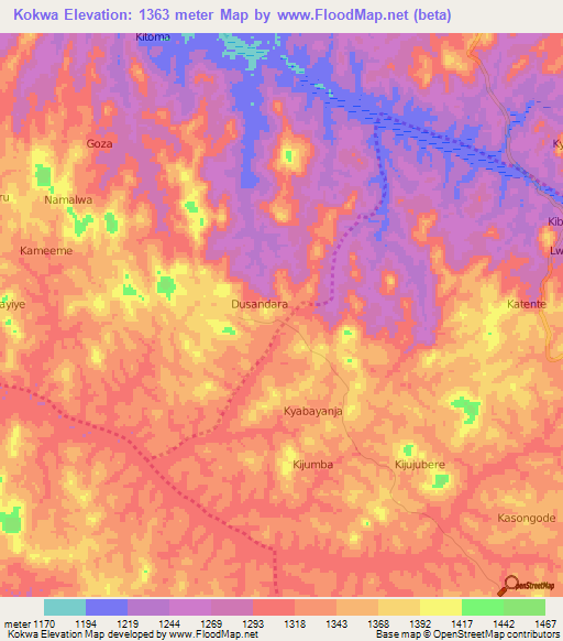 Kokwa,Uganda Elevation Map