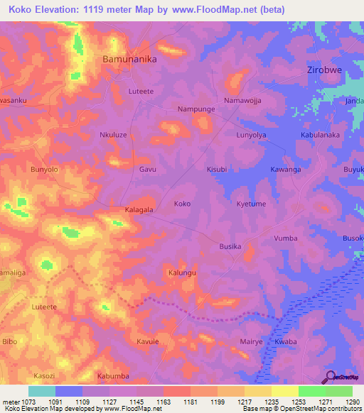 Koko,Uganda Elevation Map