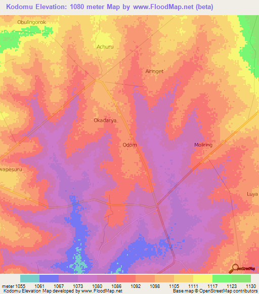 Kodomu,Uganda Elevation Map