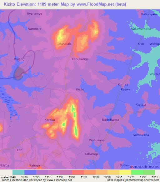 Kizito,Uganda Elevation Map
