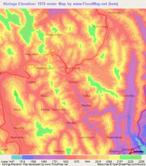 Kizinga,Uganda Elevation Map